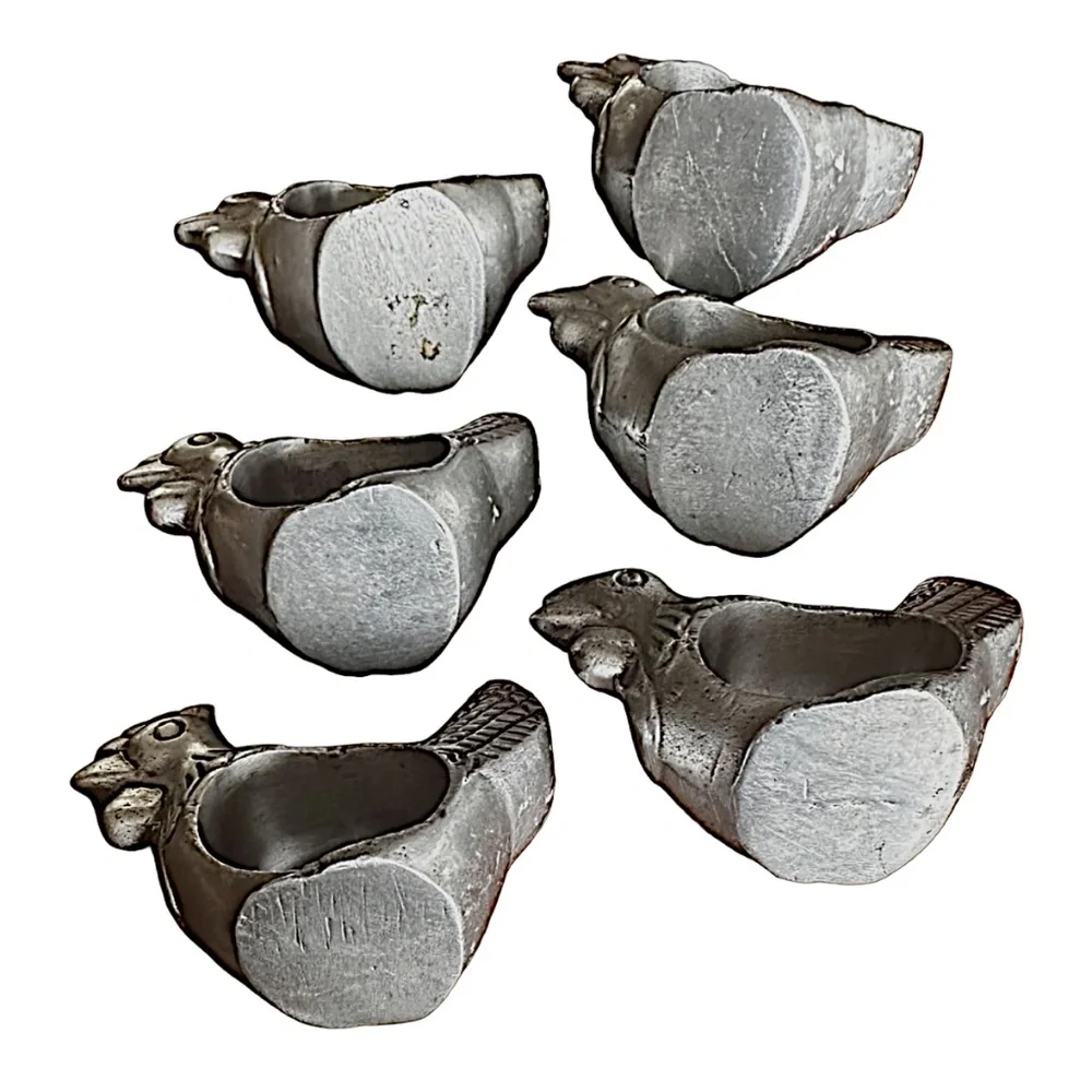Vintage Pewter Hen Chicken Napkin Rings (set of 6) Farmhouse Country Cottage